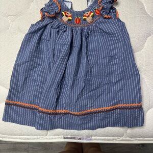 Lil Cactus Gray Blue Smocked Turkey & Pumpkins Thanksgiving Dress